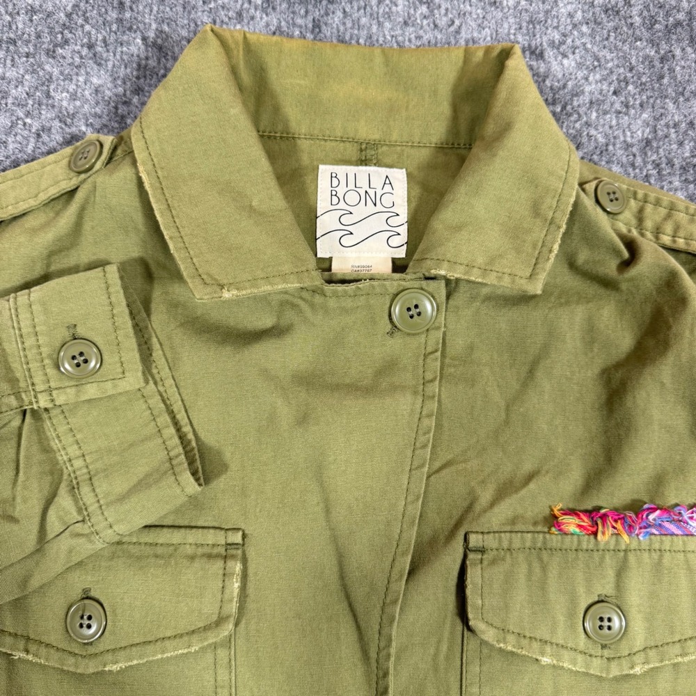 Billabong Utility Field Jacket Military Boho Women L Green Cotton EUC J703AOFF